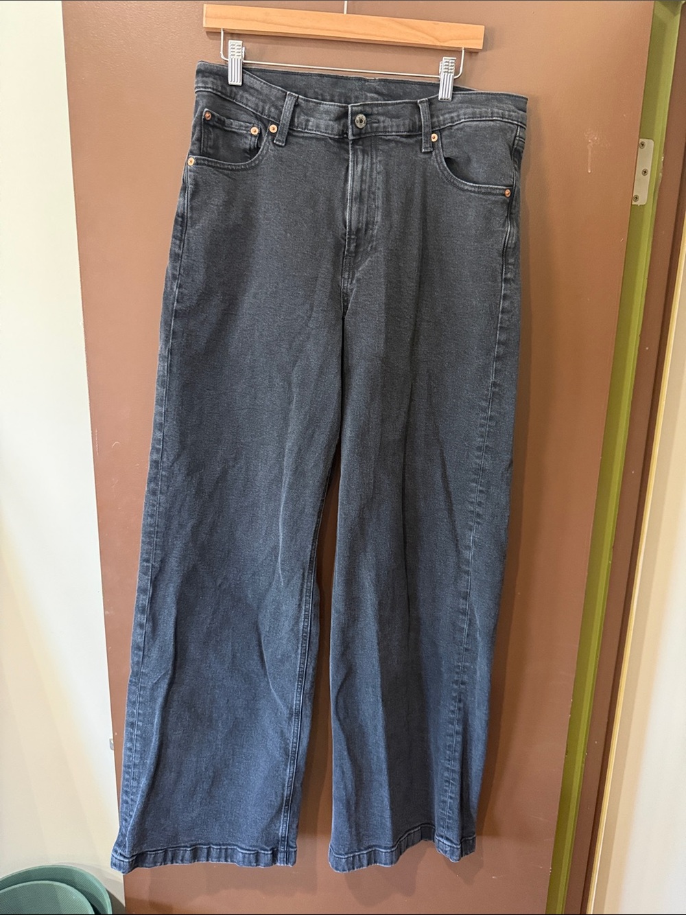 GAP High Rise Stride Black Denim Wide Leg Jeans - 14 TALL